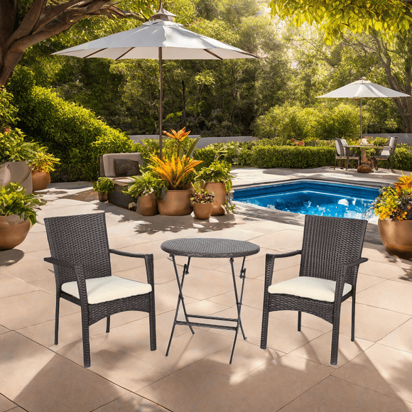 3 Pieces Outdoor Patio Furniture Set, Modern Wicker Bistro Set, Conversation Rattan Chair of 2 with Coffee Table for Yard Porch Poolside Lawn(Brown )