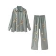 thumbnail image 2 of Ensemble Chemise à Sequins Décontractée pour Femmes Chic Col à Revers Manches Longues Pantalon Taille Élastique Ensemble de Printemps, 2 of 13