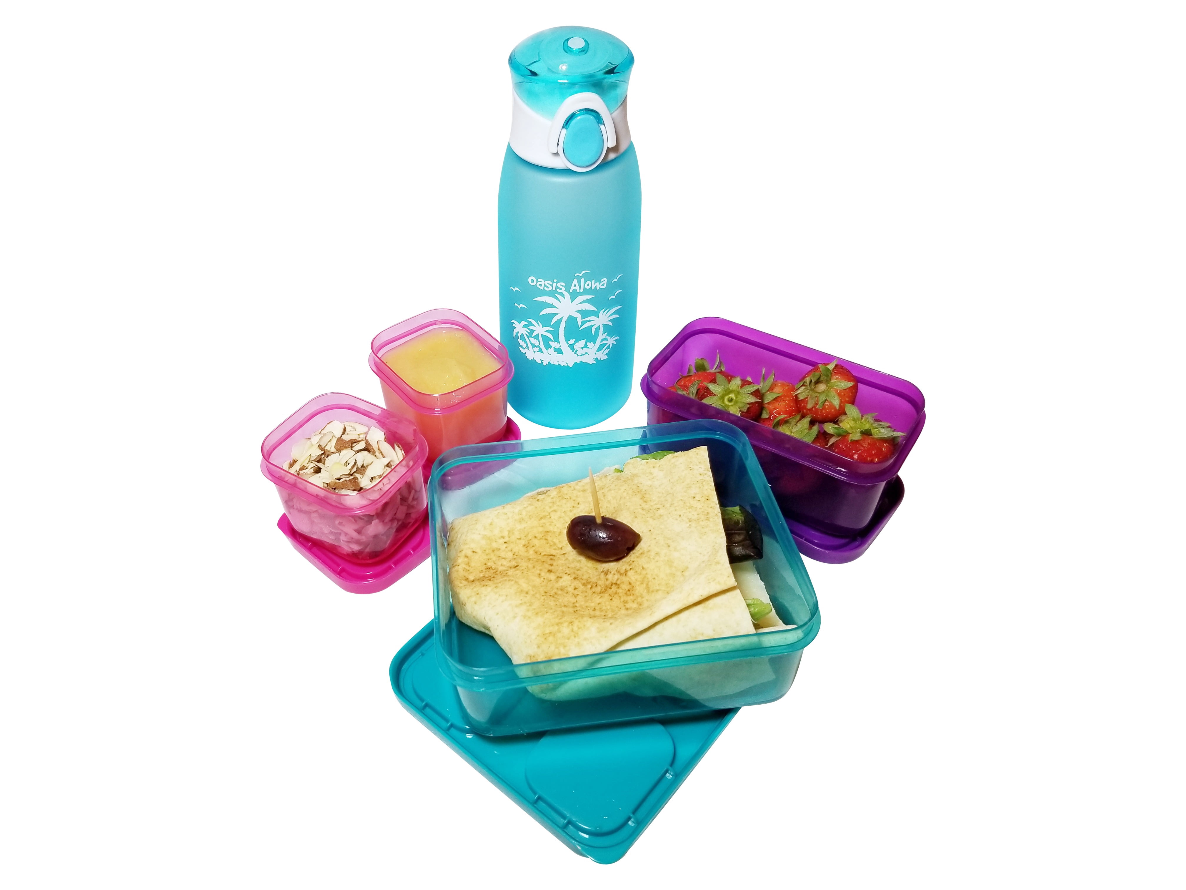 Large Insulated Bento Lunch Box. Includes Food Containers, Drink Bottle, and Ice Packs (Large - 5.5" x 6.5" x 8.5", Hawaiian Blue)
