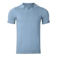 thumbnail image 4 of JTieacloth Mens Collar Shirt Men's Summer Fashion Casual Short Sleeved Tops Solid Color Cardigan Tight Shirt Men's Clothing Blue XXL, 4 of 7