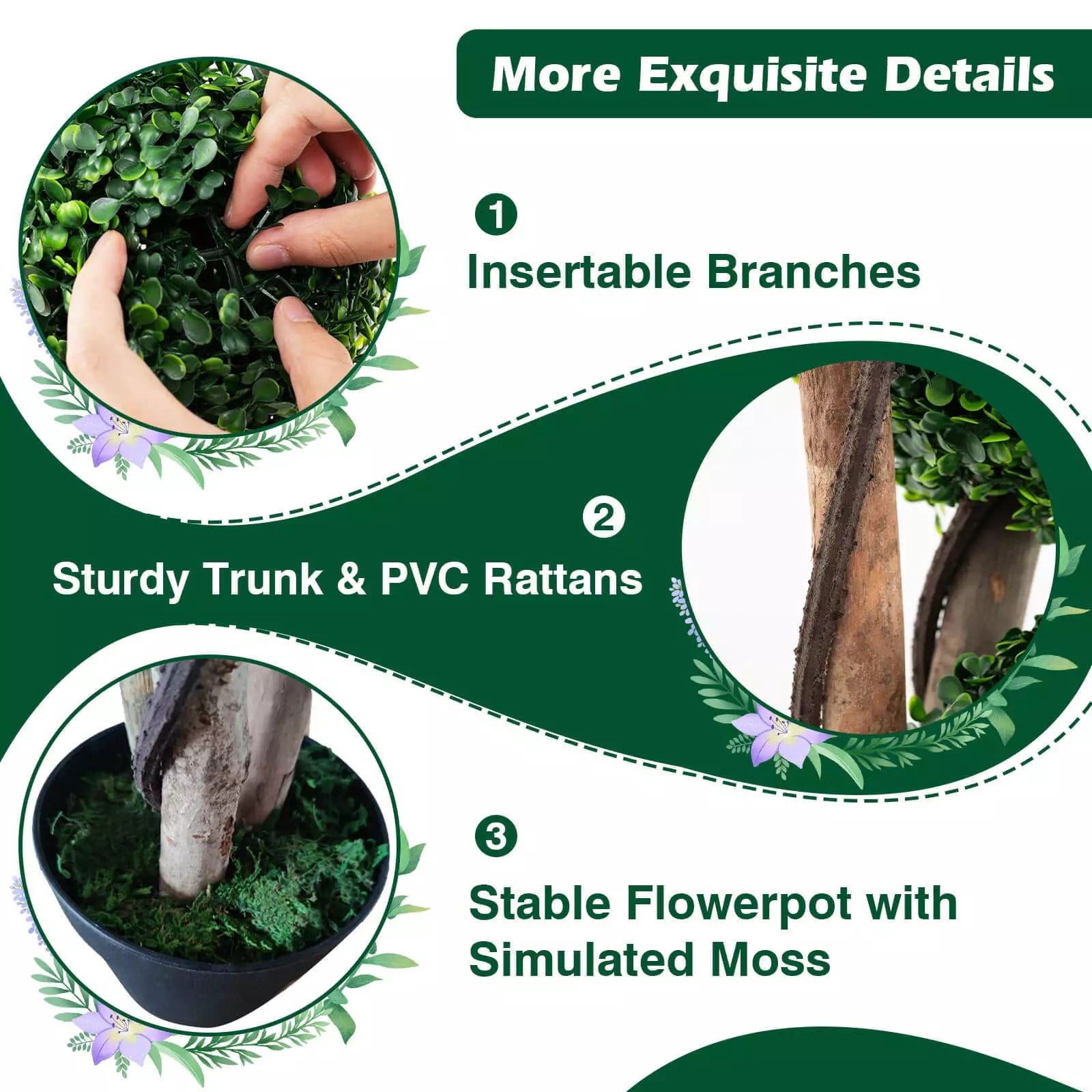 Harmijoy Artificial Boxwood Topiary Tree, 36" Faux Potted Plant w/3 Topiary Balls, Solid Wood Trunks, Mimic Rattans & Moss, Premium PE Leaves
