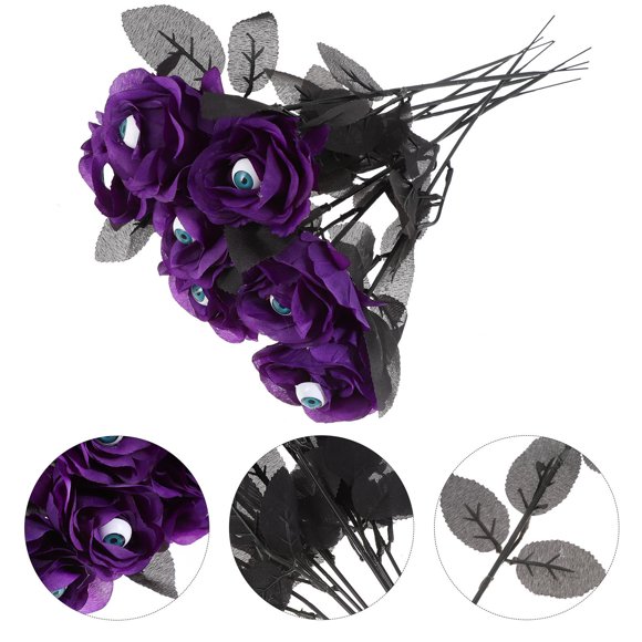 OULII 8Pcs Lavender Eyeball Roses Faux Flowers for Party Decor