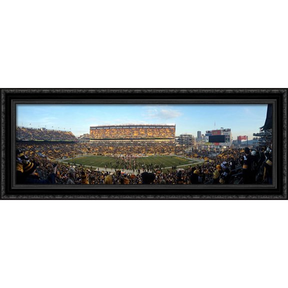 Heinz Field 40x14 Large Black Ornate Wood Framed Canvas Art - Home of the Pittsburgh Steelers
