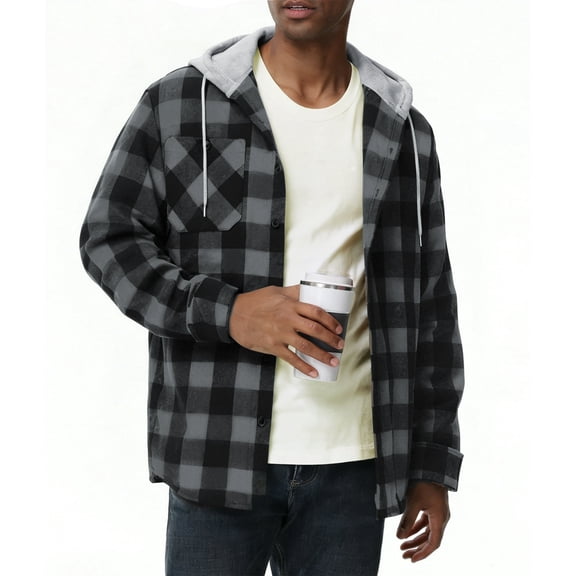 SPEEDRUN Men Casual Button Down Flannel Hoodies, Men's & Big Men's Hooded Flannel Shirt with Long Sleeves for Spring and Autumn, Single-layer without fleece, Sizes M-3XL