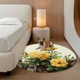 thumbnail image 2 of Spring Floral Round Area Rug 7Ft Washable Circle Rugs for Dorm Laundry Room, Yellow Roses Leaves Country Botanical Farmhouse Non-Slip Carpet Floor Mats Indoor Outdoor Carpet Runner Home Decor, 2 of 8