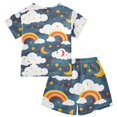 thumbnail image 2 of Hand Drawn Rainbow Pattern Summer Pajama Set Soft Cotton Short Sleeve Sleepwear 2PCS Pajama Sets Breathable Lounge Set Size 12Y, 2 of 7