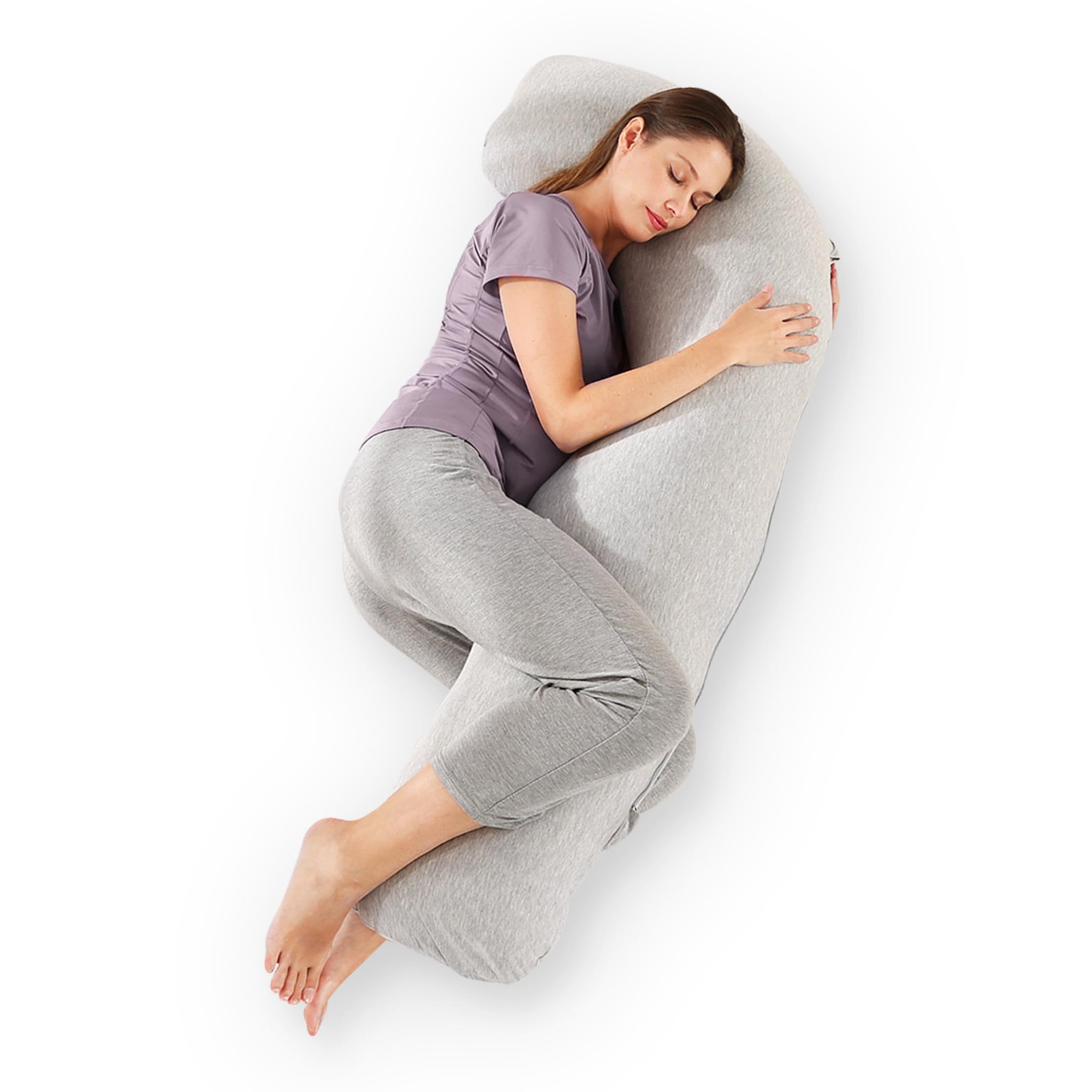 Zomee Comfort Pregnancy Pillow - J Shaped Maternity Pillow for Side Sleeping & Nursing Cozy Support for Neck,Head, Back and Belly, Includes Soft Cover