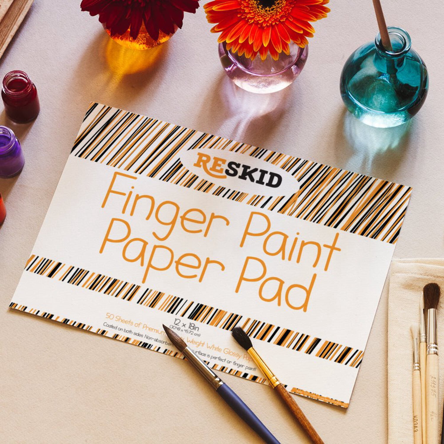 Reskid Large Finger Paint Paper Pad (12 x 18 inches) - 50 Sheets, 2-Pack - Kids Art Supplies, Fingerpaint Paper for Toddlers and Kids, Paint Pad for Kids, Kids Art Paper (12x18 (2PACK))