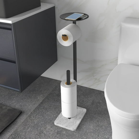 Feilern Soporte Para Papel Higiénico Para Baño, Dispensador De Papel Higiénico, 4 Rollos De Reserva Con Estante Superior De Almacenamiento Para Teléfonos Móviles, Toallitas, Billetera Y Más (Negro Már