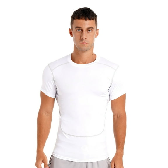 Sinleey Men's Short Sleeve Muscle Swim Shirt Quick Dry UPF 50 Sun Protection Rash Guard Swimwear White XXL