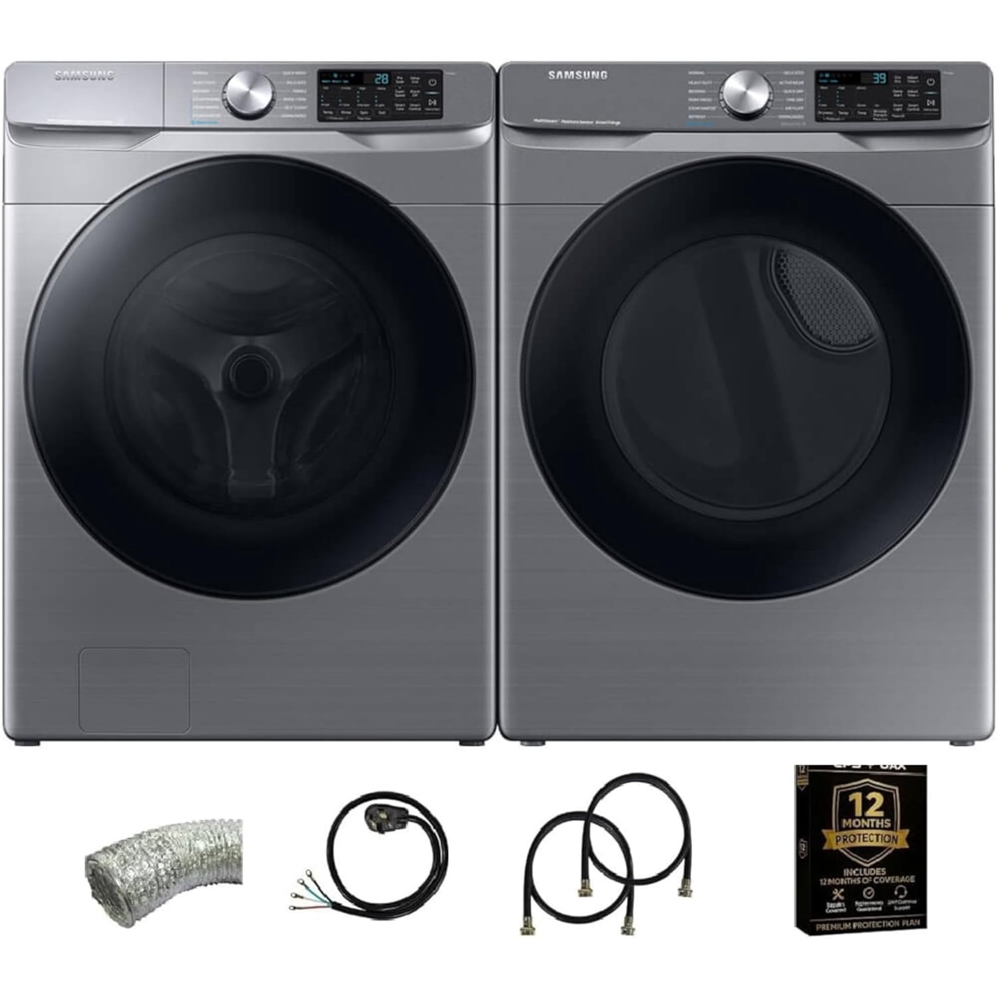 Samsung Platinum Front Load Smart Washer and Electric Dryer Laundry Pair 4.5 Cu Ft Washer 7.5 Cu Ft Dryer Steam Laundry System with Power Cord Vent Kit Water Hoses 12 Month Warranty