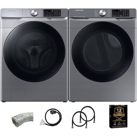 Samsung Platinum Front Load Smart Washer and Electric Dryer Laundry Pair 4.5 Cu Ft Washer 7.5 Cu Ft Dryer Steam Laundry System with Power Cord Vent Kit Water Hoses 12 Month Warranty