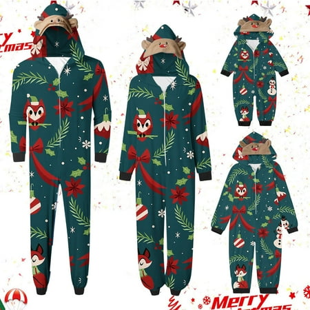 

Pxxlle Christmas Family Matching Pajamas Onesies with Cute Hood Fashion Xmas Graphic Loungewear Casual Zip Up Holiday Sleepwear Sets