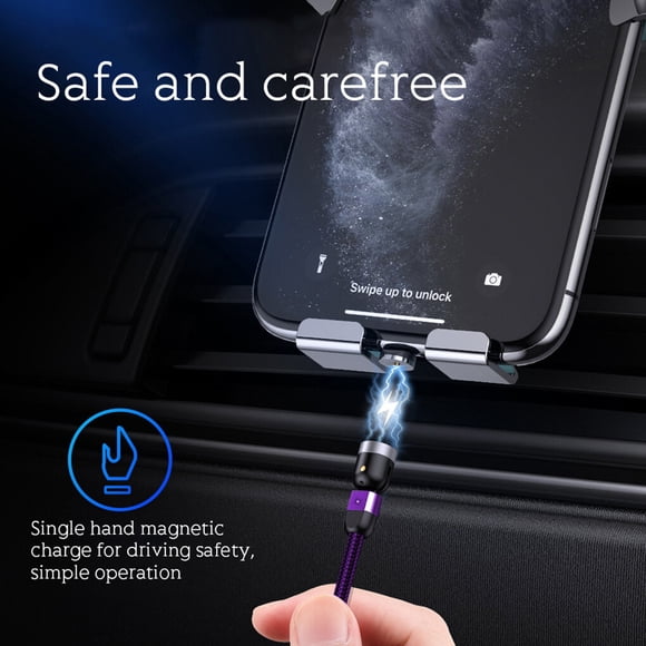 Câble de Données Têtes d'Aspiration Chargeur USB Ligne 3-en-1 Rotation Charge Rapide pour Téléphone Mobile, Violet, 2m