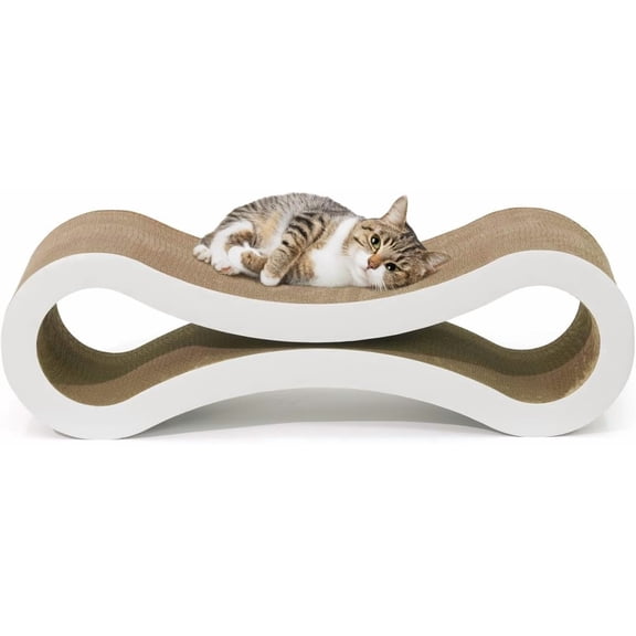 CAPHAUS Infinity Cat Scratcher Lounger, Reversible Scratcher, Large Cat Scratching Pad, Cat Scratching Board, Scratch Pad for Indoor Cats, White
