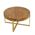 thumbnail image 3 of Coffee Table,Gexpusm 32" Round Wood Center Table for Living Room, Mid Century Modern Farmhouse Round Coffee Table with Gold Metal Legs, Brown, 3 of 8