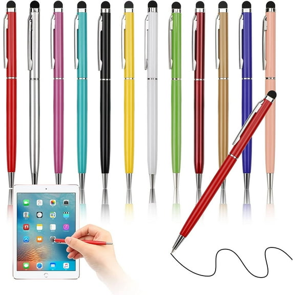 2 in 1 Capactive Stylus 12 Pieces Metal Gel Ballpoint Soft Touch Pen with Stylus Tip Smooth Writing Pens Stylus Combo Black Ink for Touch Screens Computer Metal Pen