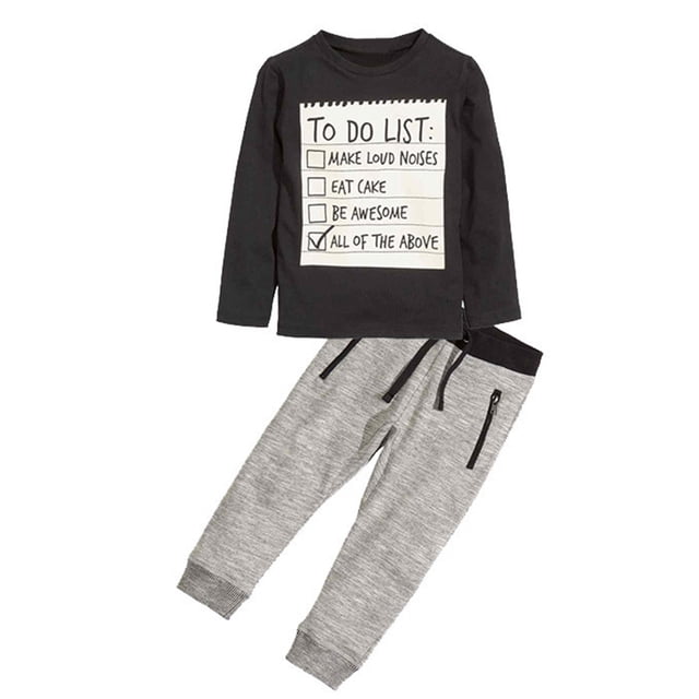 Gibobby Conjunto de pantalones para niños Conjunto de ropa de manga larga para niños pequeños y bebés, pantalones largos, 2 uds, trajes de chándal de otoño(Negro,5-6 Años)