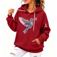 thumbnail image 2 of Domuza Women's Breast Cancer Awareness Hoodie Hummingbird Graphic Long Sleeve Pullover Sweatshirts ,in October We Wear Pink with Pocket Shirts Red S, 2 of 4