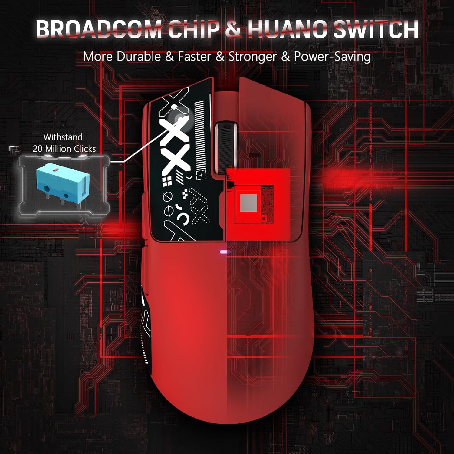 ATTACK SHARK X11 Wireless Gaming Mouse with RGB Magnetic Charging Dock, PixArt PAW3311 Sensor, Ultralight 59g Tri-Mode Gaming Mouse with Tape, Wired/2.4G/BT, 22K DPI for PC/Mac-Red&Tape