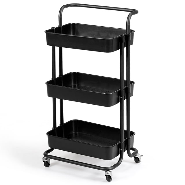 Costway Carrito Auxiliar de Almacenamiento con 4 Ruedas Universales 2 con Frenos Carga 60kg Carro de Cocina 3 Cestas de ABS Antioxidante