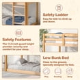 thumbnail image 3 of UHOMEPRO Twin Over Twin Bunk Bed for Kids, Solid Wood Low Floor Bunk Bed with Safety Rail and Ladder, Heavy Duty Kids Bunk Bed, Space-Saving Bed Frame for Bedroom, Natural, 3 of 12