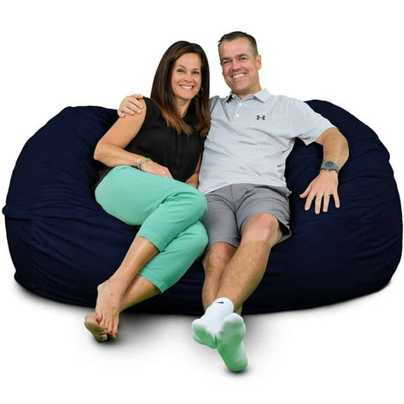 Ultimate Sack Lounger Bean Bag Chair in multiple colors: Giant Foam-Filled Furniture - Machine Washable Covers, Double Stitched Seams, Durable Inner Liner. (Lounger, Navy Suede)