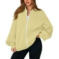 thumbnail image 2 of Womens Fall Fashion 2025 Oversized Zip Up Sweatshirt Jackets Casual Long Sleeve Bomber Outerwear Winter Outfits Khaki L, 2 of 7
