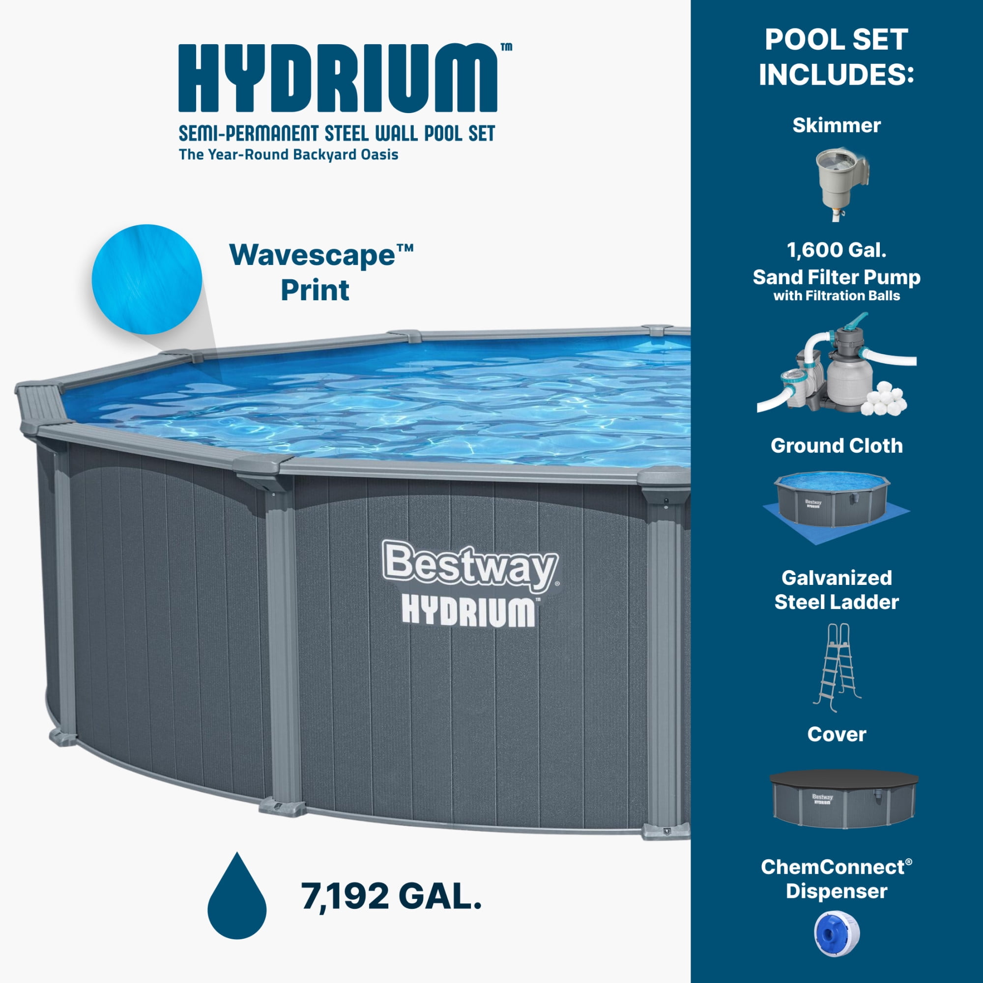 Bestway Hydrium 18' x 52" Steel Side Wall Above Ground Pool w/ Sand Pump & Accessories