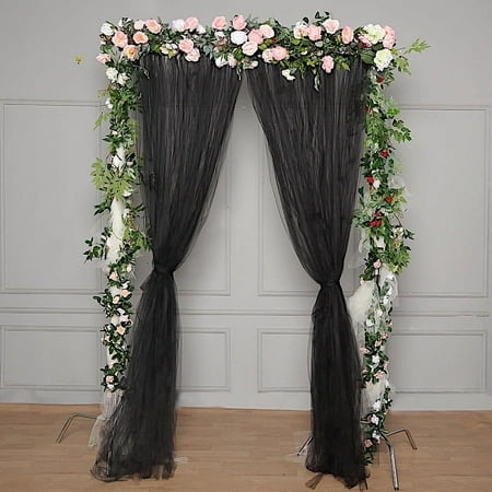 Image of BalsaCircle 5 feet x 10 feet Black Sheer Tulle Curtain Backdrop Panels Wedding Party Photobooth Decorations
