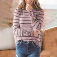 thumbnail image 2 of Blusa de mujer Estampado de rayas Manga larga Estampado de leopardo Costuras con botones en los puños Pompotops gfhjh14867, 2 of 6