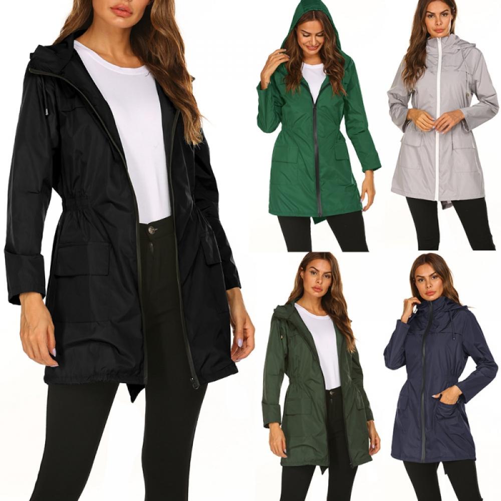 Wisremt Raincoat Women Waterproof Long Hooded Trench Coats Lined Windbreaker Travel Jacket S-XXL - image 2 of 11