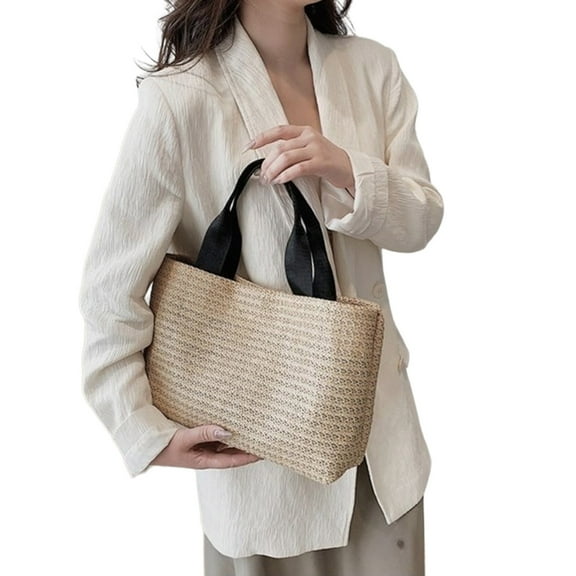 JZROCKER Casual Woven Straw Shoulder Bag Large Capacity Beach Handbag with Top Handle Handwoven Purse for Womens Daily Use