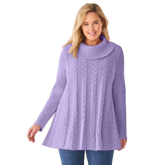 Woman Within Plus Size Cowl Neck Cable Knit Swing Sweater