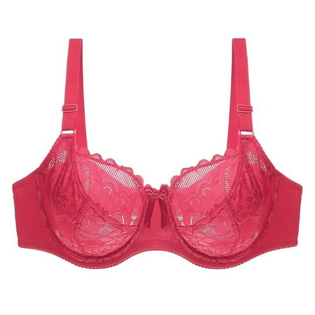 

Seamless Underwear For Women Bra Gathers Big cup Lace Jacquar d Busty Bra Lace Women Plus Size Bra Red 36