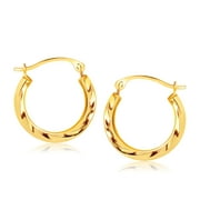 14k Yellow Gold Hoop Earrings in Textured Polished (5/8 inch Diameter)