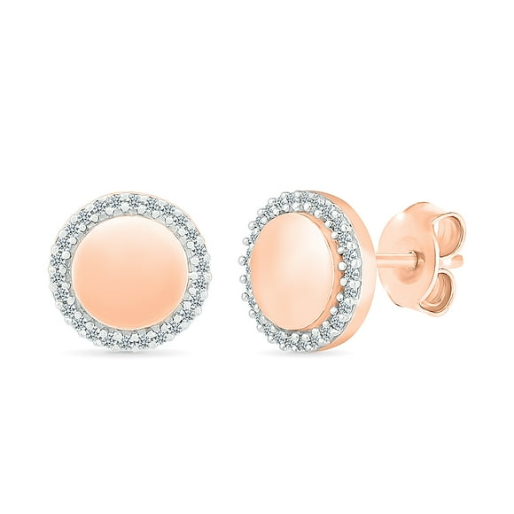 DGOLD Boucles d'Oreilles Clous Rondes Métalliques en Or Rose 10 Kt avec Diamant Blanc pour Femmes (1/10 cttw)