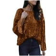 thumbnail image 2 of Long Sleeve Sequin Shirts for Women Sparkling Beaded Shirt Loose Fit Glitter Crew Neck Tunic Top, 2 of 6