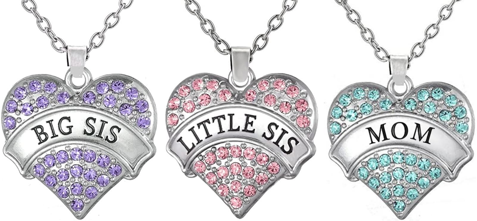 2PCs Broken Heart Big Sis Little Sis Silver Necklace Set Sisters Family Gift 