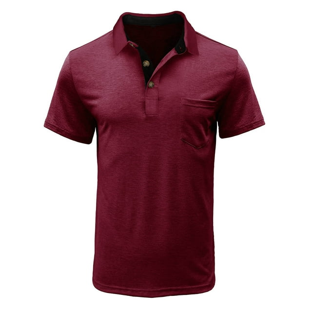Penkiiy T-Shirt à Manches Courtes pour Hommes, Mode Décontractée, Col Rond, Boutons, 3TG, Vin