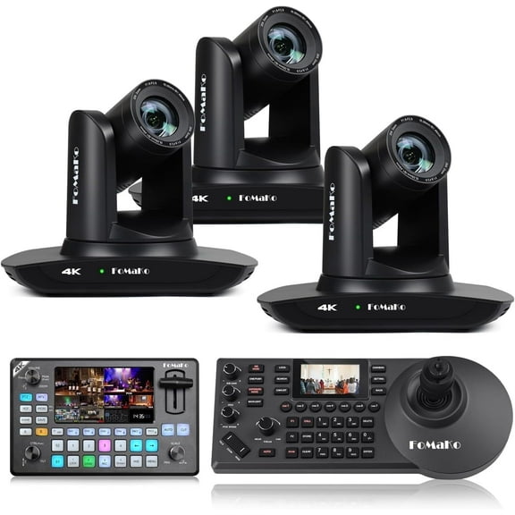 FoMaKo 4K PTZ Camera HDMI, AI Auto-Tracking,20X Optical Zoom(3pcs),KC602 Video Mixer Switcher,KC608 Pro PTZ Controller,for Church Worship Education Conference Events(K20UHX3 KC602 KC608 Pro)
