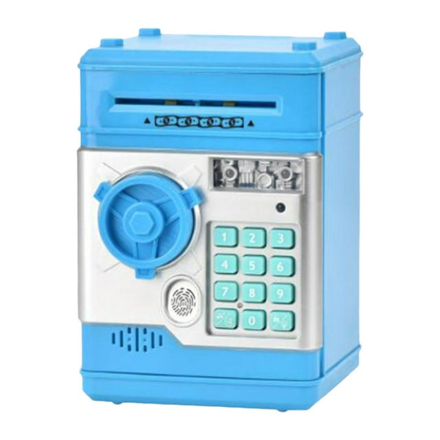 Alcancía electrónica, caja de ahorro, juguete de desarrollo temprano, código de contraseña electrónico educativo, banco de dinero para niños, regalo Azul claro