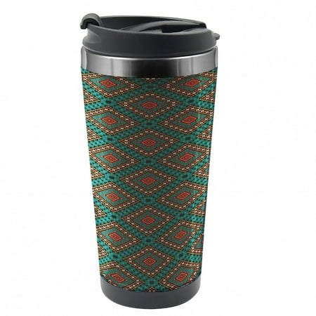 

Ethnic Travel Mug Retro Shape Steel Thermal Cup 16 oz by Ambesonne