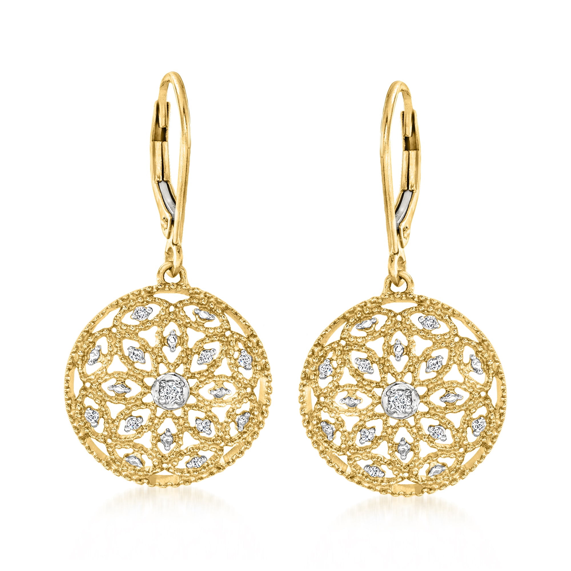 Ross-Simons 0.10 ct. t.w. Diamond Circle Drop Earrings in 18kt Gold Over Sterling, Women's, Adult