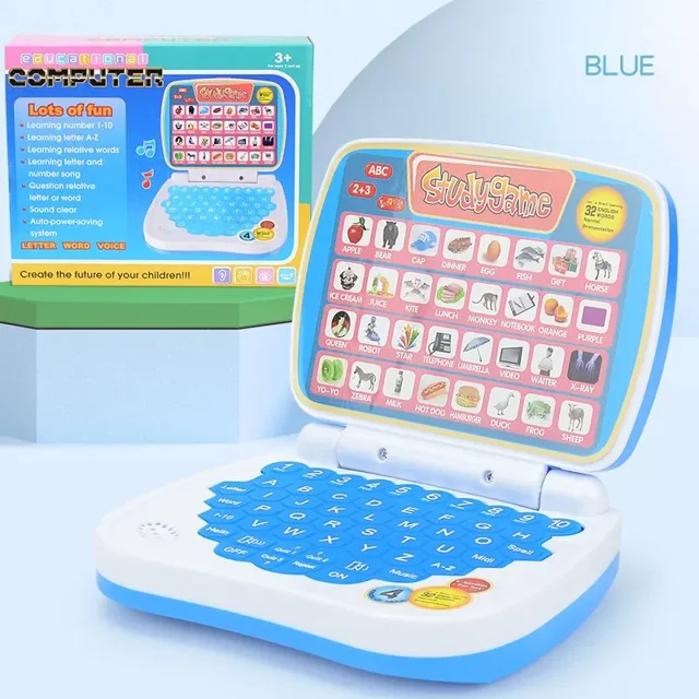 Juguete portátil pequeño para aprender inglés para niños y niñas. Computadora para aprender el alfabeto, los números, las palabras, la ortografía, las matemáticas y la música.