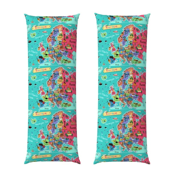 Balery Cartoon Map Of Europe Funda Protectora para Almohada Corporal de Algodón Hipoalergénico con Cierre(55 x 21 pulgadas), Almohadas No Incluidas