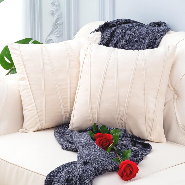 Juego de 2 fundas de almohada decorativas de terciopelo a rayas, fundas de cojín de terciopelo holandés suave con cremallera, fundas de almohada cuadradas para sofá, cama, coche, 18 x 18