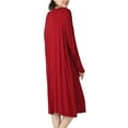 thumbnail image 2 of Defitshape Women's Plus Size Nightgown Cotton Long Sleeve Sleepwear Pajama Night Dress Soft Comfy Knee Length Pleated Stretchy Sleep Gown Red 3X, 2 of 5