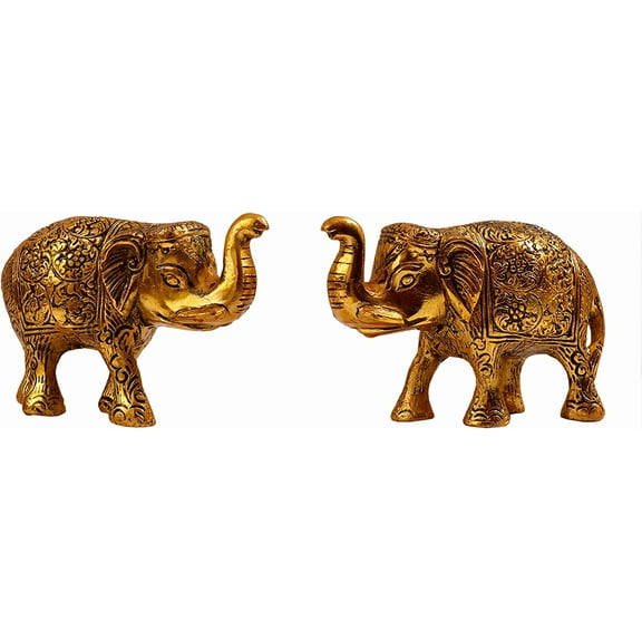 Charmy Crafts Metal Set of 2 Golden Elephant for Home Decor, Color Golden, Size 3.5 x 6 inch each