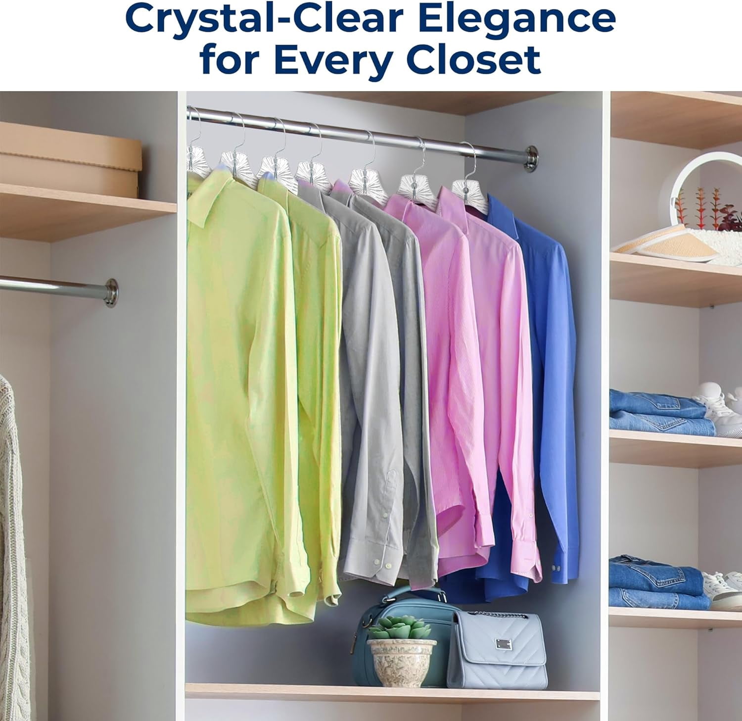 24 Pcs. Clear Plastic Hangers – Non-Slip, Crystal-Cut, Durable & Space-Saving Invisible Hangers for Suits & Clothing (Transparent)